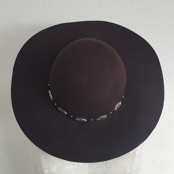 Scala Collezione Southwestern Wide Brim Wool Hat Oval Concho Trim Brown One Size - Picture 11 of 12